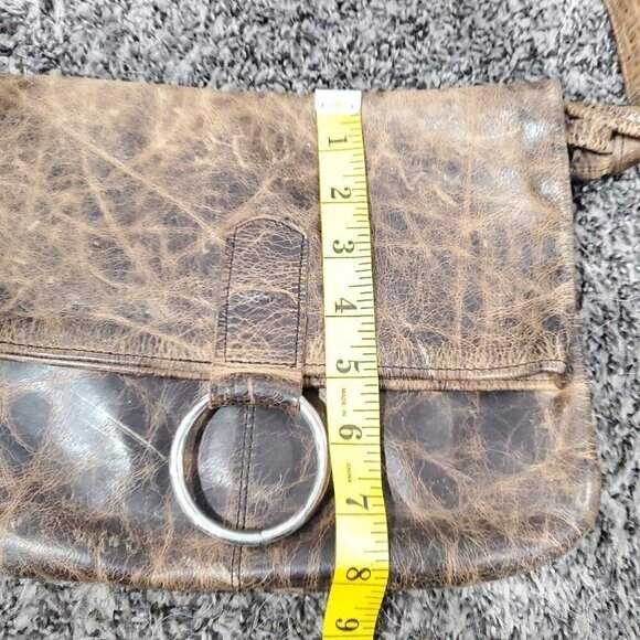Vintage Brown Leather Crossbody Shoulder Bag Satchel Front Pockets Flap Over - Picture 9 of 16